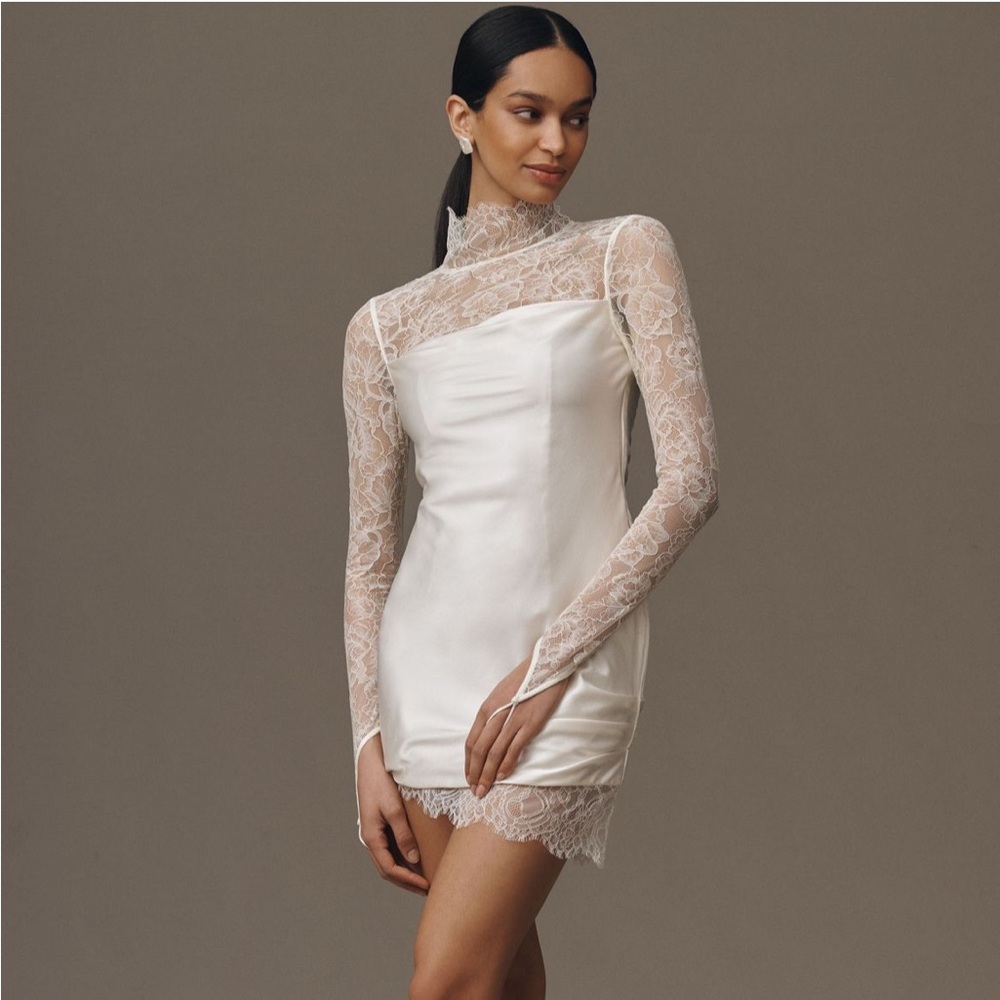 Anthropologie De La Vali Croissant Long-Sleeve Lace Mini Dress Size 4